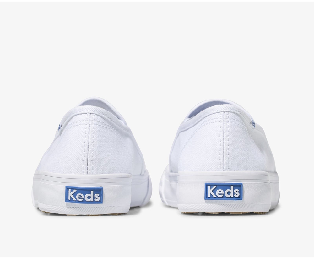 Womens Keds Slip Ons - Double Decker Canvas - White - 8534-INEOM